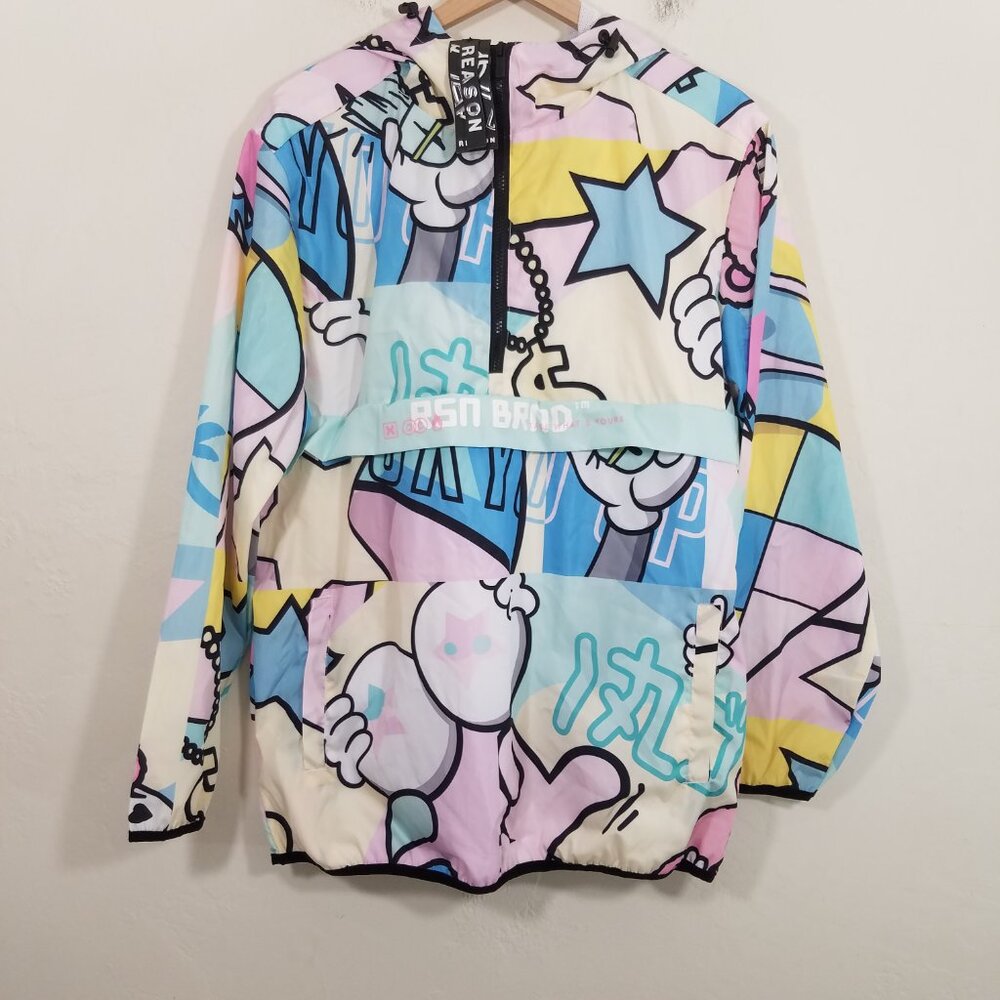 NWT Reason Hoody Multi Color Pastel Graphic Pullover Jacket Lightweight Size L - Picture 3 of 6